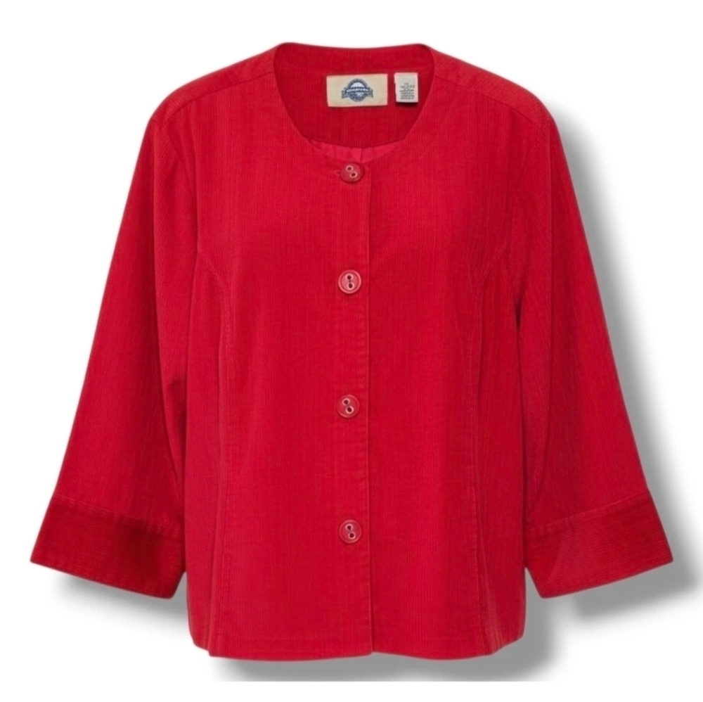 Vintage Shaver Lake Red Corduroy Cropped 3/4 Sleeve Button Front Blazer 2x
